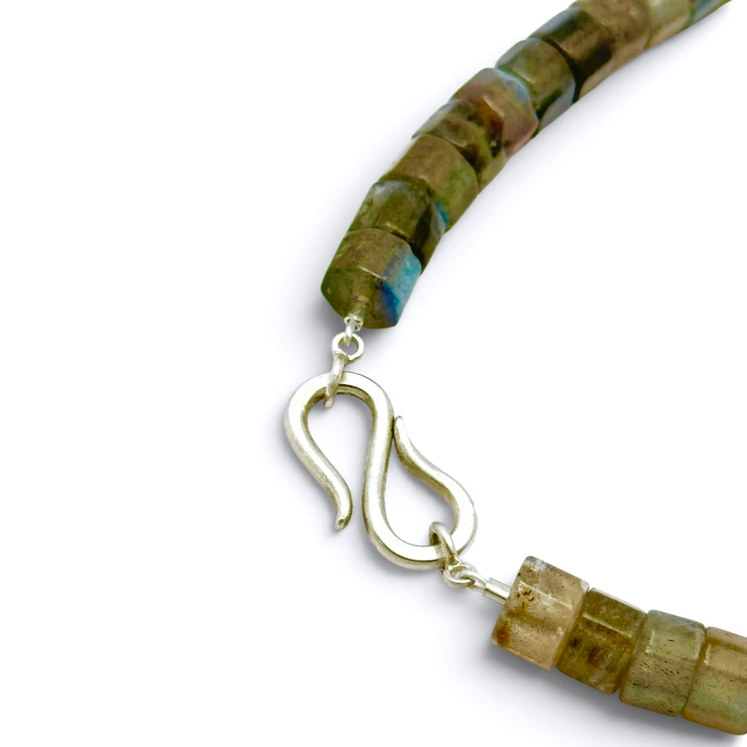 Labradorite Necklace with Silver & Gold Centrepiece