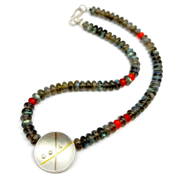 Labradorite Necklace diamond pendant