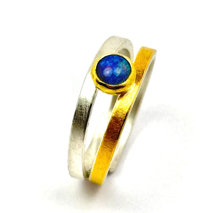 Silver and Gold Ring with round Opal