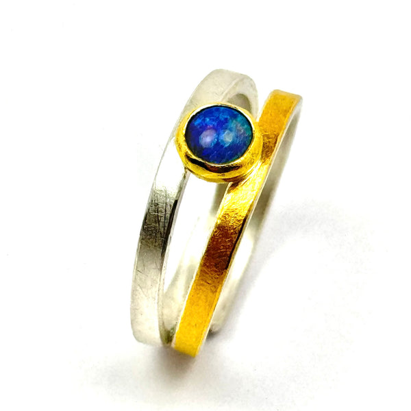Silver and Gold Ring with round Opal