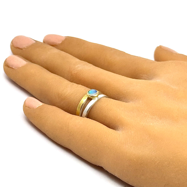 Silver and Gold Ring with round Opal