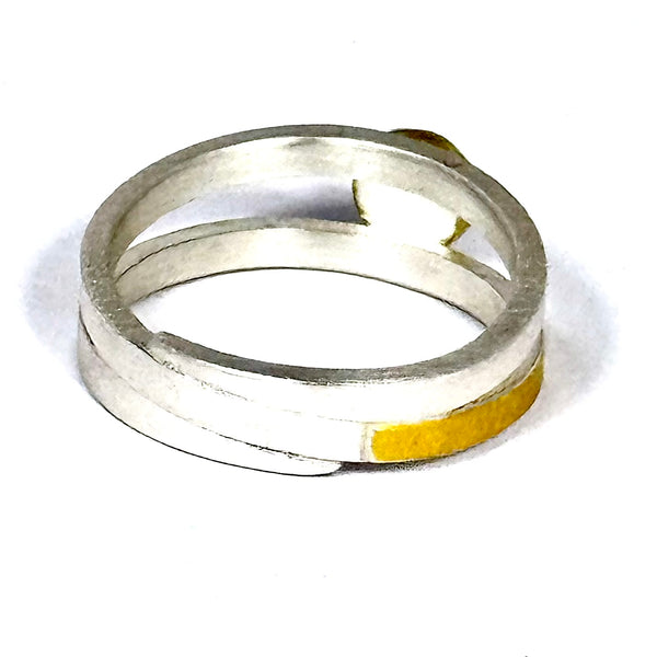 Silver and Gold Ring with round Opal