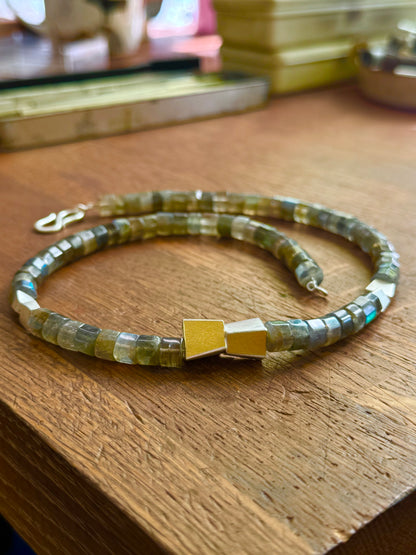 Labradorite Necklace with Silver & Gold Centrepiece