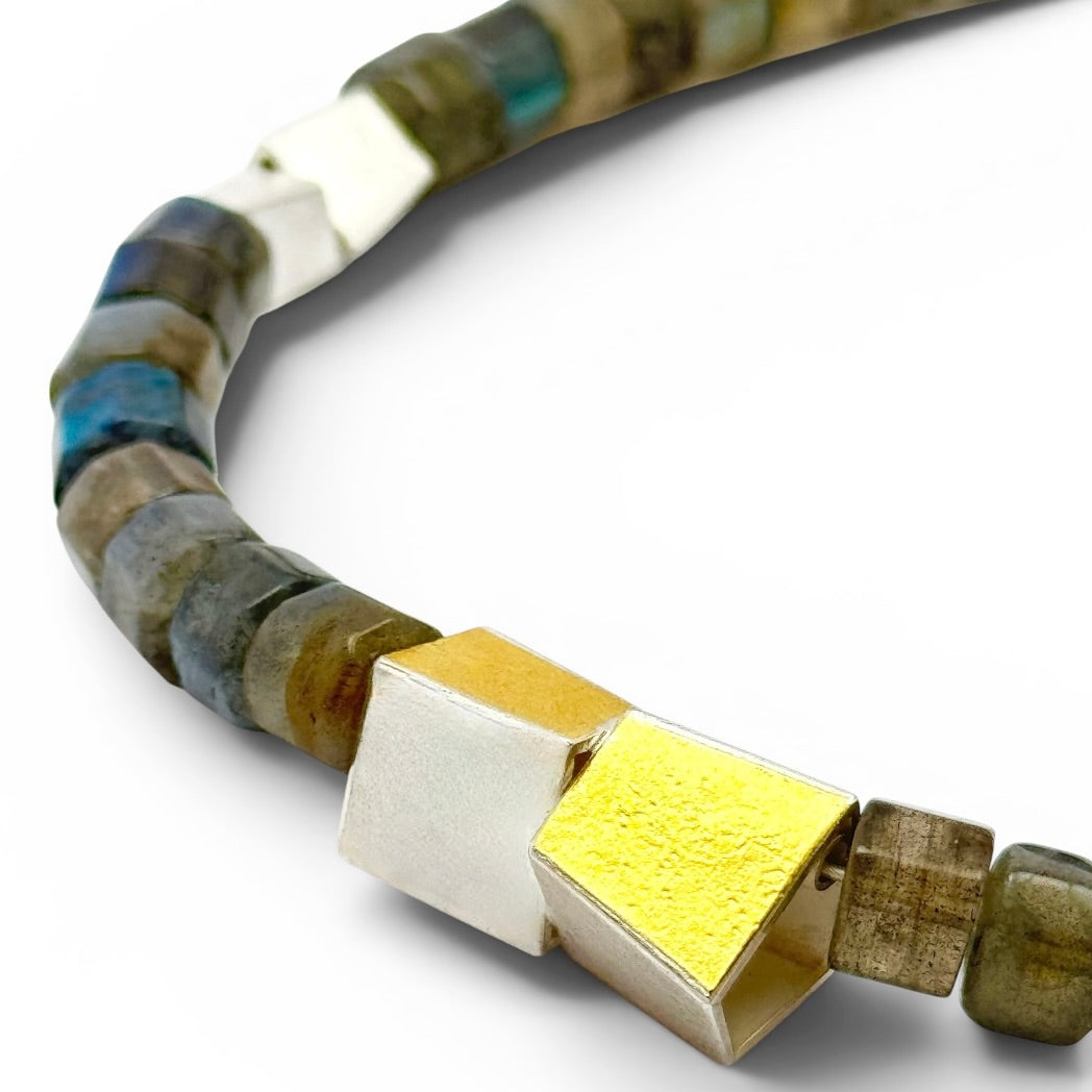 Labradorite Necklace with Silver & Gold Centrepiece