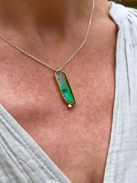 Opal and diamond necklace